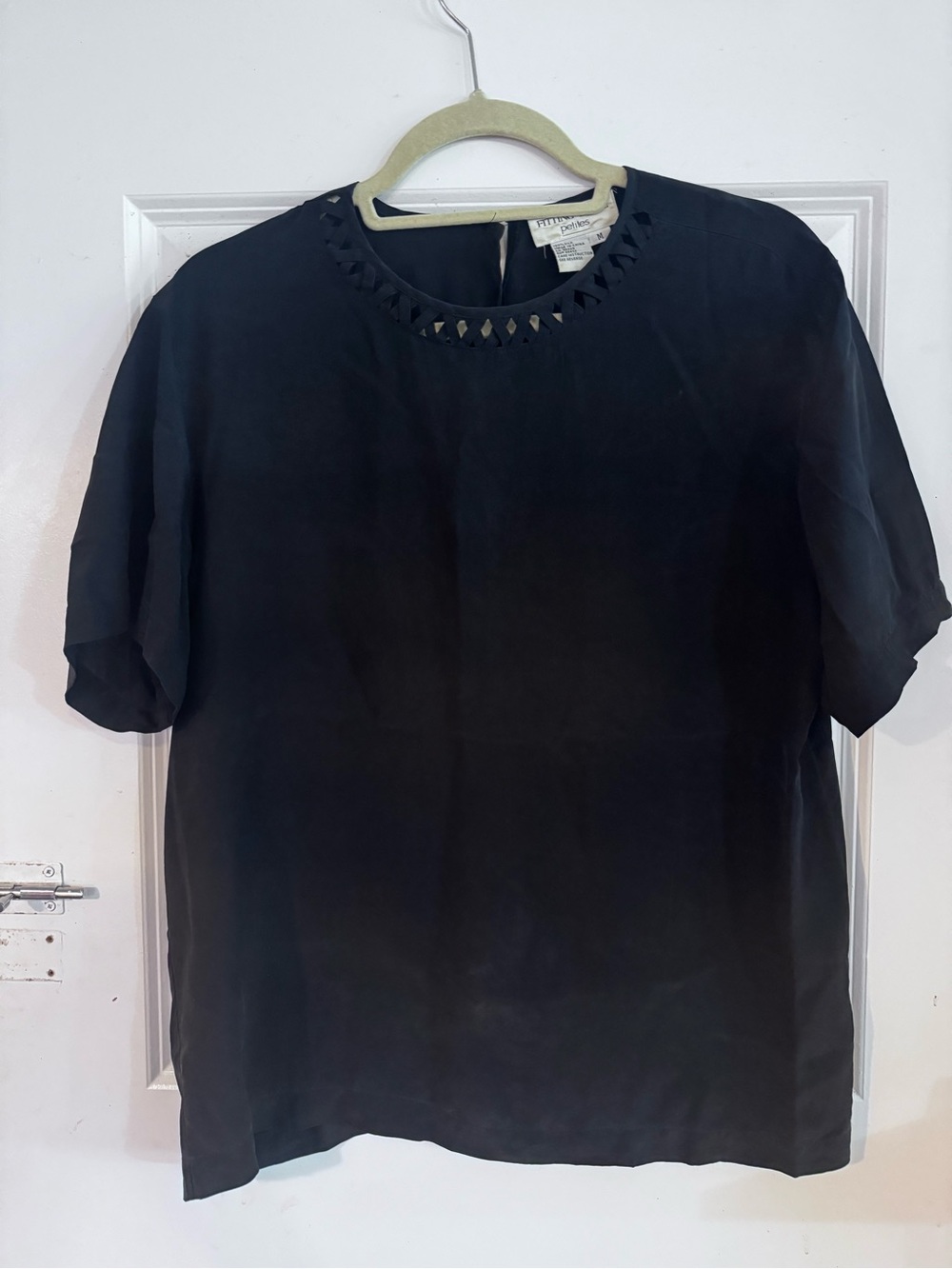 Vintage Black Silk Pleated Neckline Women's Top